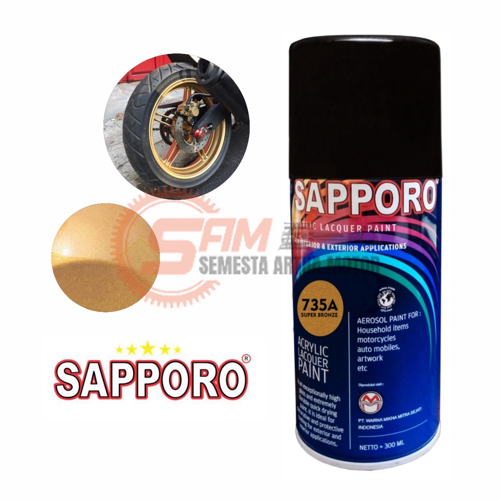 

Pilox Sapporo Super Bronze 735A Cat Semprot Pilok Perunggu Aerosol Spray Metal Besi Plastik