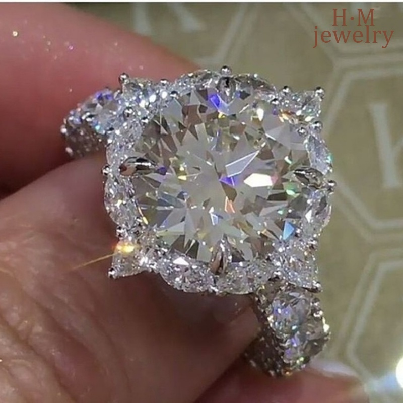 Cincin Wanita Bulat Super Flash Diamond Ring Klasik Elegan Perhiasan Cincin Berlian