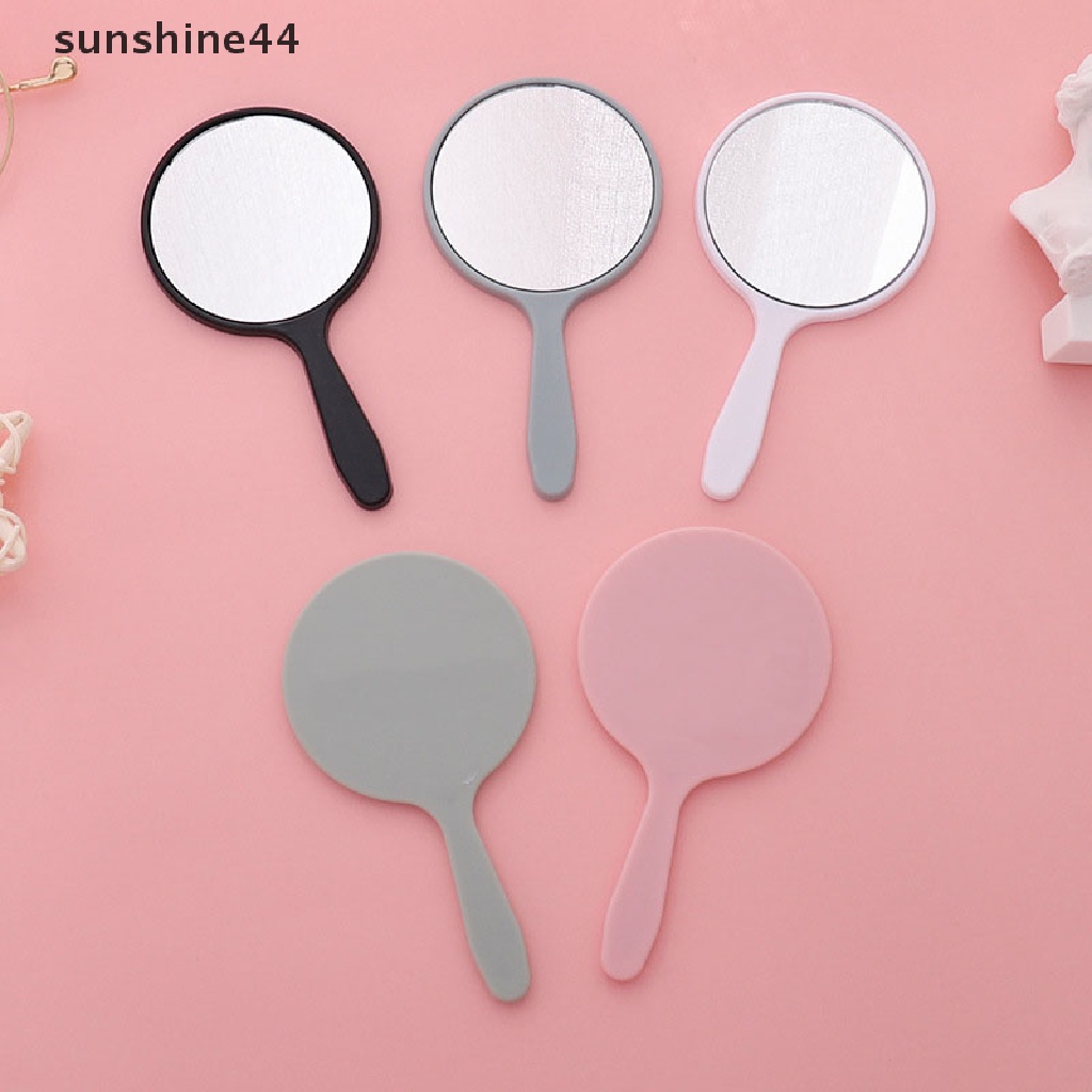 Sunshine Cermin Rias Genggam Round Vanity Mirror Dengan Handle Hand Mirror Cosmetic ID