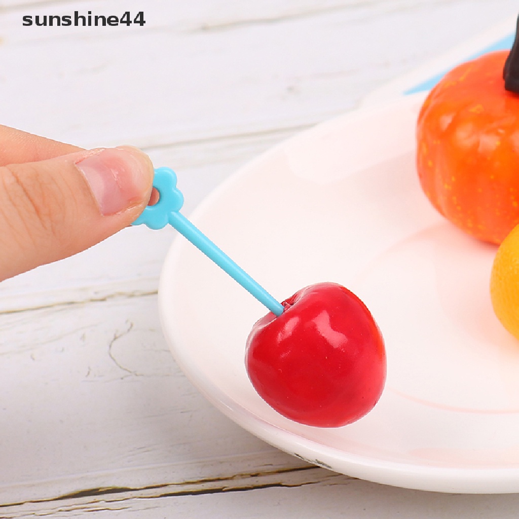 Sunshine4/10pcs Garpu Buah Bunga Lucu Plastik Anak Bento Lunch Snack Makanan Tusuk Gigi ID