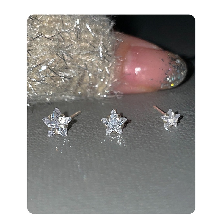 999 Sterling Perak Zirkon Anting pentagram Edisi Korea Indah Dan Sederhana Zirkon Sterling Silver Earrings