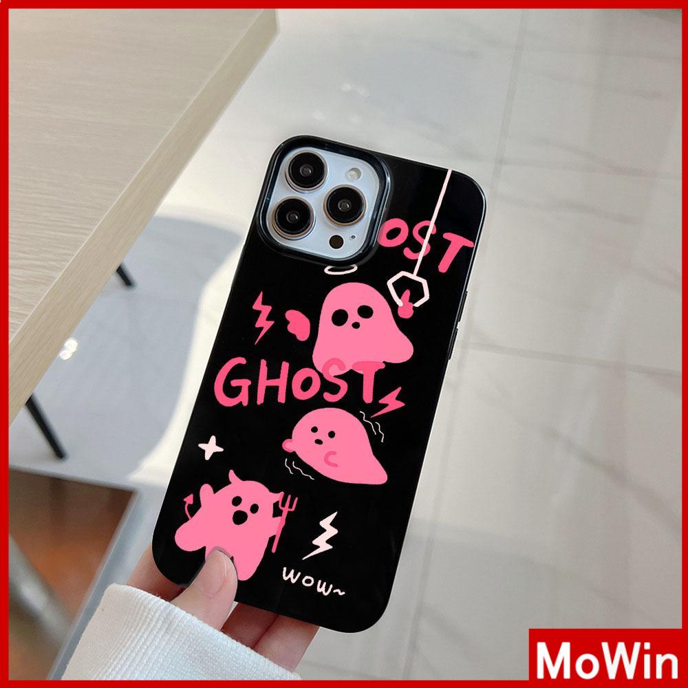 For iPhone 14 Pro Max iPhone Case Black Glossy TPU Soft Case Shockproof Protection Camera Pink Cute Ghost Compatible with iPhone 13 Pro max 12 Pro Max 11 xr xs max 7Plus 8Plus