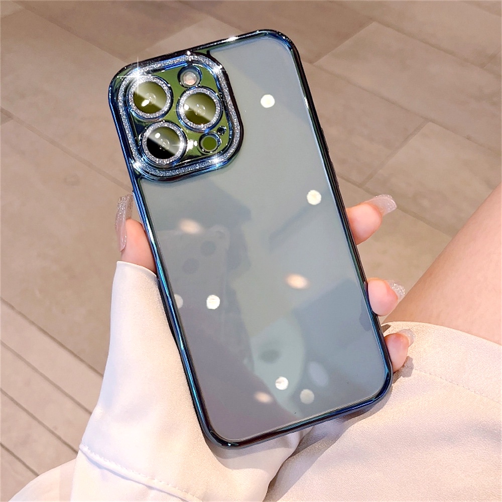 IPHONE Casing Ponsel Glitter Berlian Lensa Mewah Kompatibel Untuk Iphone11 12 13 Pro Max Electroplated Silicon Shockproof Soft Cover