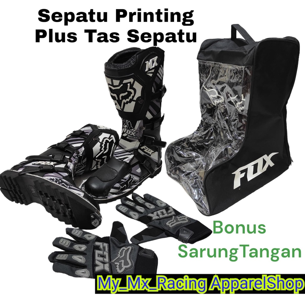 sepatu trail cross printing plus tas buat sepatu bonus sarung tangan satu set sepatu trabas or adventure dan tas satu set cocok dan keren sepatu enduro kualitas terbaik GREY BLACK