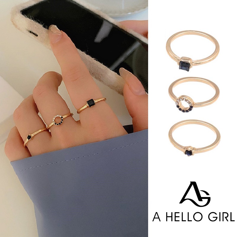 Japan and South Korea New Three-piece Diamond Ring Ins Trend Personality Cold Wind Light Luxury Niche Design High Sense Combination Finger Loop Fashion Accessories Jewelry Gifts