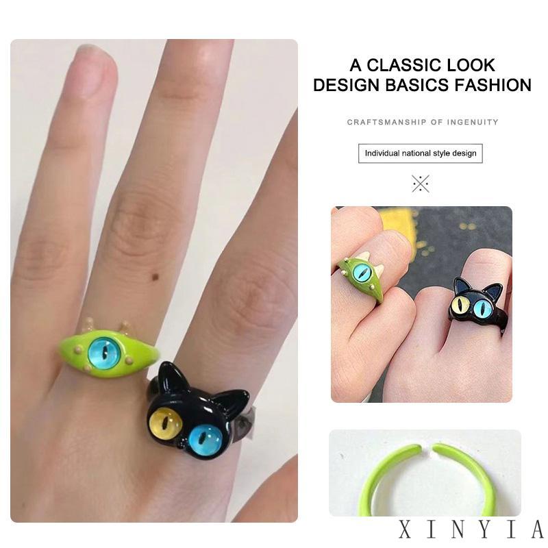 [xinyia.id11] Cincin Monster Kecil Kucing Hitam Lucu Mata Besar Manis Keren Kartun Lovely Girlfriend Couple Ring