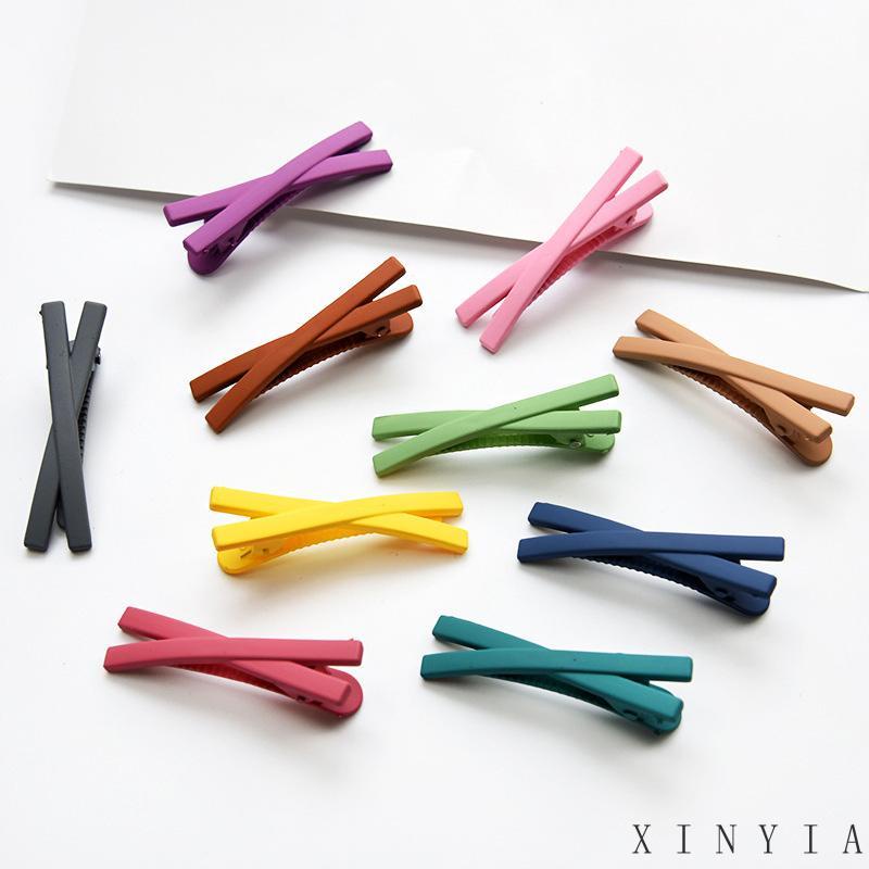 【Bayar di tempat】DuaWarna Jepit Rambut Korea Model SIlang Matte / Glossy Warna Warni Jepitan Poni X Hair Pin Cross Aksesoris Fashion Wanita Anak Clip