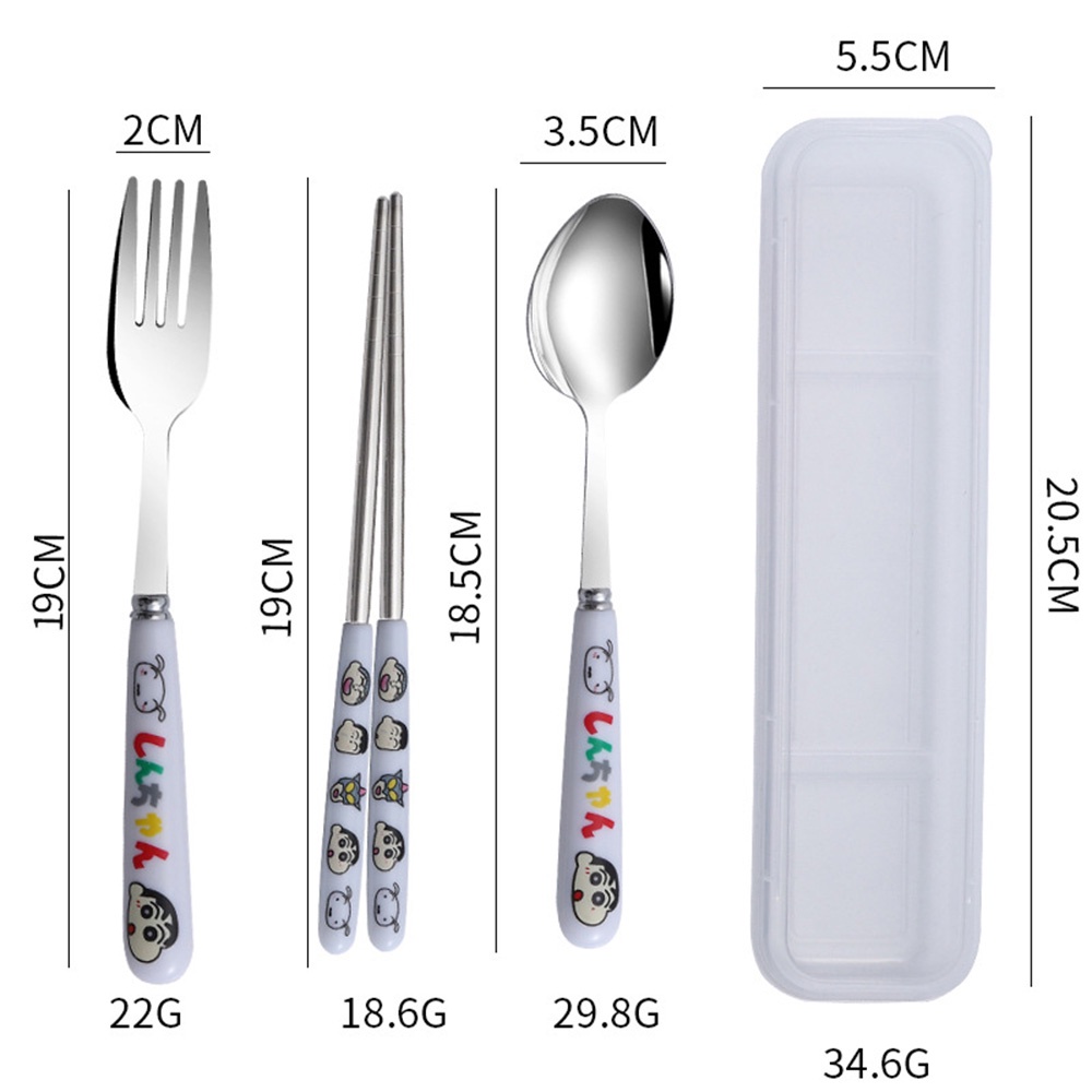 3pcs/set Stainless Steel Portable Cutlery Set Untuk Pelajar Dan Pekerja Kantor Dengan Sumpit Lucu Dan Bernilai Tinggi Sendok Dan Garpu