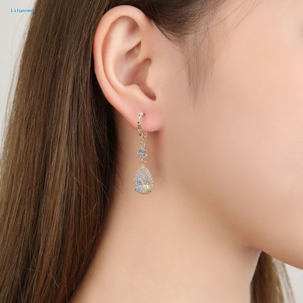 Lilyscent 1pasang Anting Wanita Mewah Fashion Perhiasan Bling Berlian Imitasi Menjuntai Anting Elegan