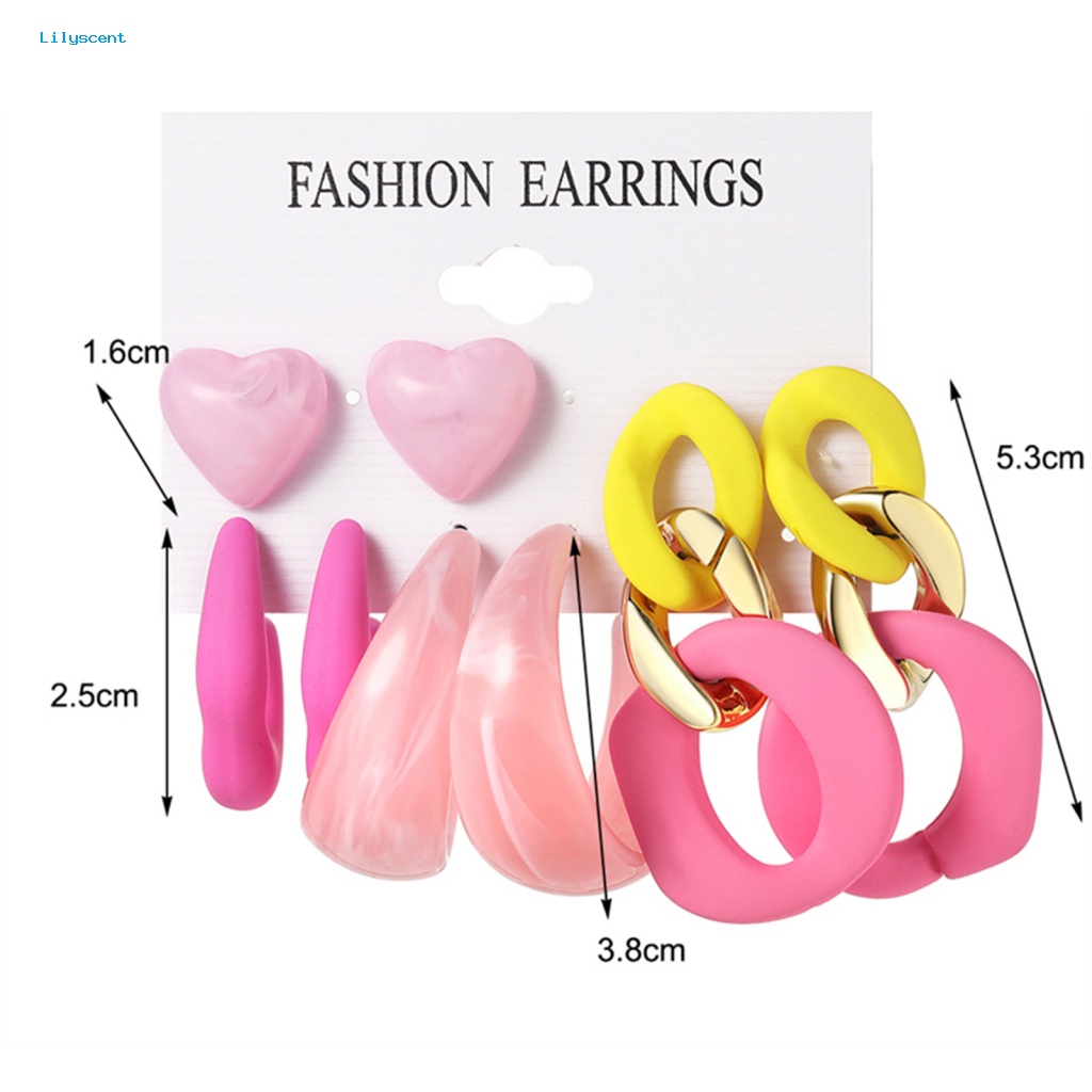 Lilyscent 4per6pasang Warna Vibrant Menjuntai Anting Perhiasan Aksesoris Kreatif Wanita Minimalis Stud Earrings Permukaan Halus