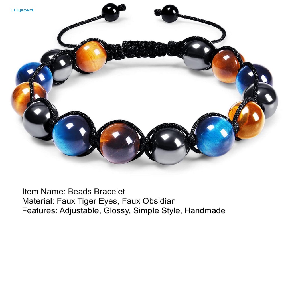 Lilyscent Gelang Manik-Manik Anti Luntur Perlengkapan Pesta Obsidian Hematite Pria Wanita Bracelet Glossy