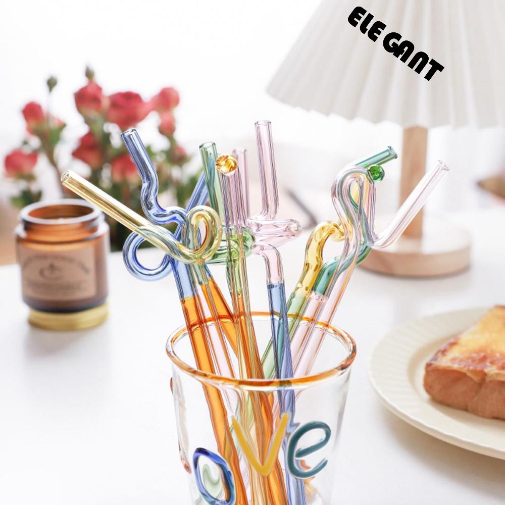 [Elegan] Sedotan Minum Reusable Colorful Twist Glass Bening Perlengkapan Pesta