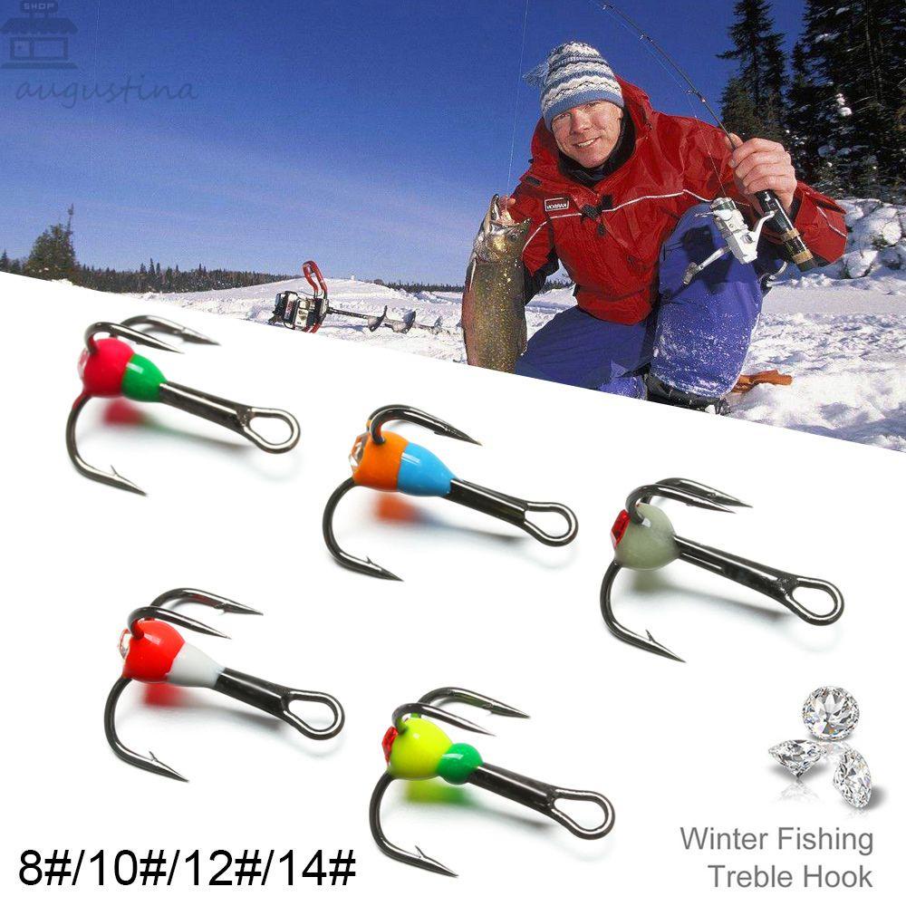 Kait Pancing Es AUGUSTINA Fishing Tackle Outdoor Musim Dingin Umpan Tenggelam Baja Karbon Tinggi8# 10# 12# 14# Pengait Trebles