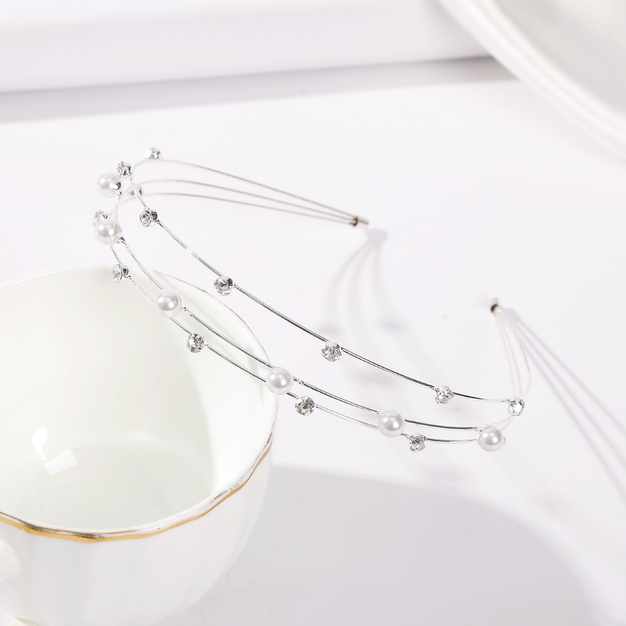 Korea Alloy Bunga Daun Bando Mutiara Berlian Imitasi Tipis Rambut Band Woman Aksesoris Rambut