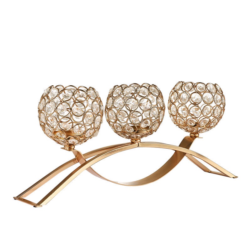 Fashion Holder Tempat Lilin Kristal 3 Lengan Untuk Dekorasi Meja Pernikahan