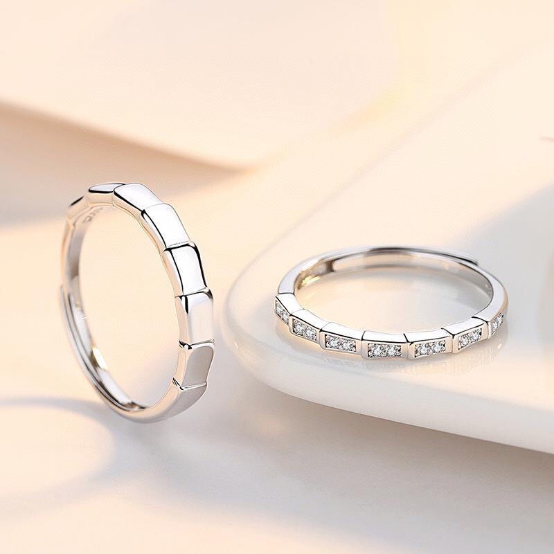 Childhood Sweethearts Couple Zircon Perak Baja Titanium Pecinta Pria Wanita Fashion Perhiasan Pernikahan Pertunangan Rings Adjustable Size