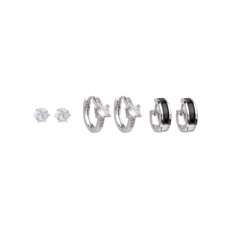 6pcs Set Anting Hoop Zirkon Hati Korea Untuk Wanita Gadis Fashion Perhiasan Telinga