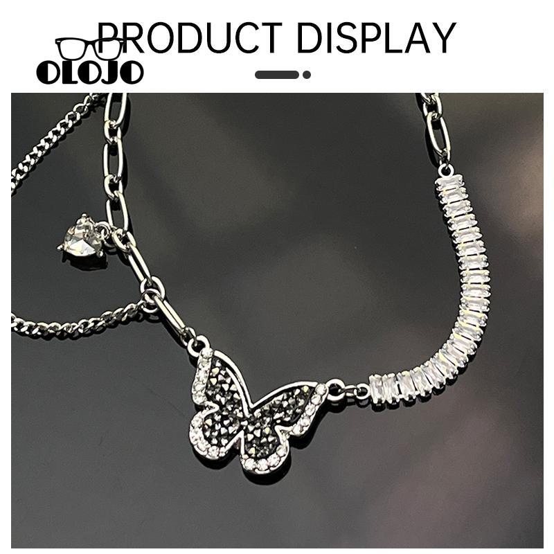【COD】Hitam Zirkon Kupu-Kupu Kalung Wanita Desain Kelas Tinggi Ringan Mewah Manis Keren Rantai Klavikula