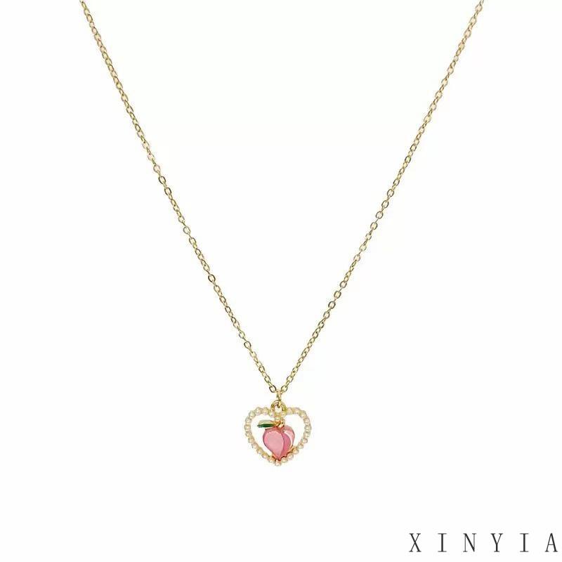 【Bayar di tempat】Gelang Tangan Rantai Wanita Desain Hati Hollow Hias Mutiara Warna Pink Peach Gaya Korea