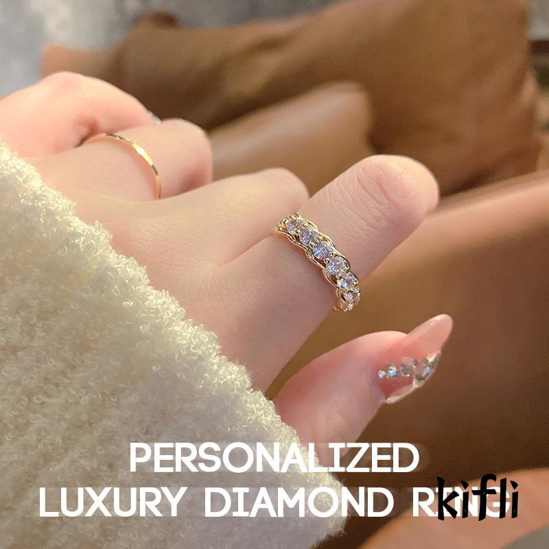 [KD] Cincin Berlian Canggih Cahaya Mewah Wanita Desain Fashion Pribadi Pembukaan Cincin Yang Dapat Disesuaikan