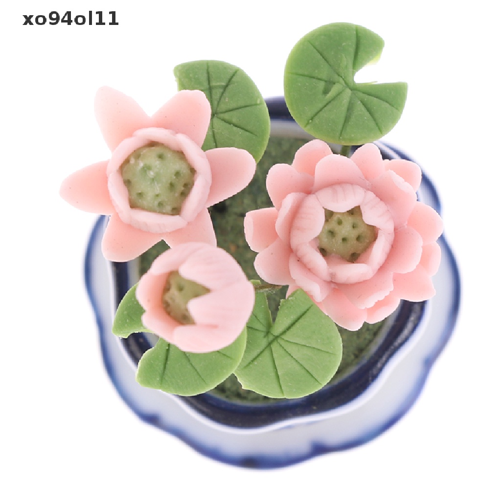 Xo 1: 12rumah Boneka Miniatur Lotus Pot Bunga Keramik Dekorasi Rumah Boneka OL