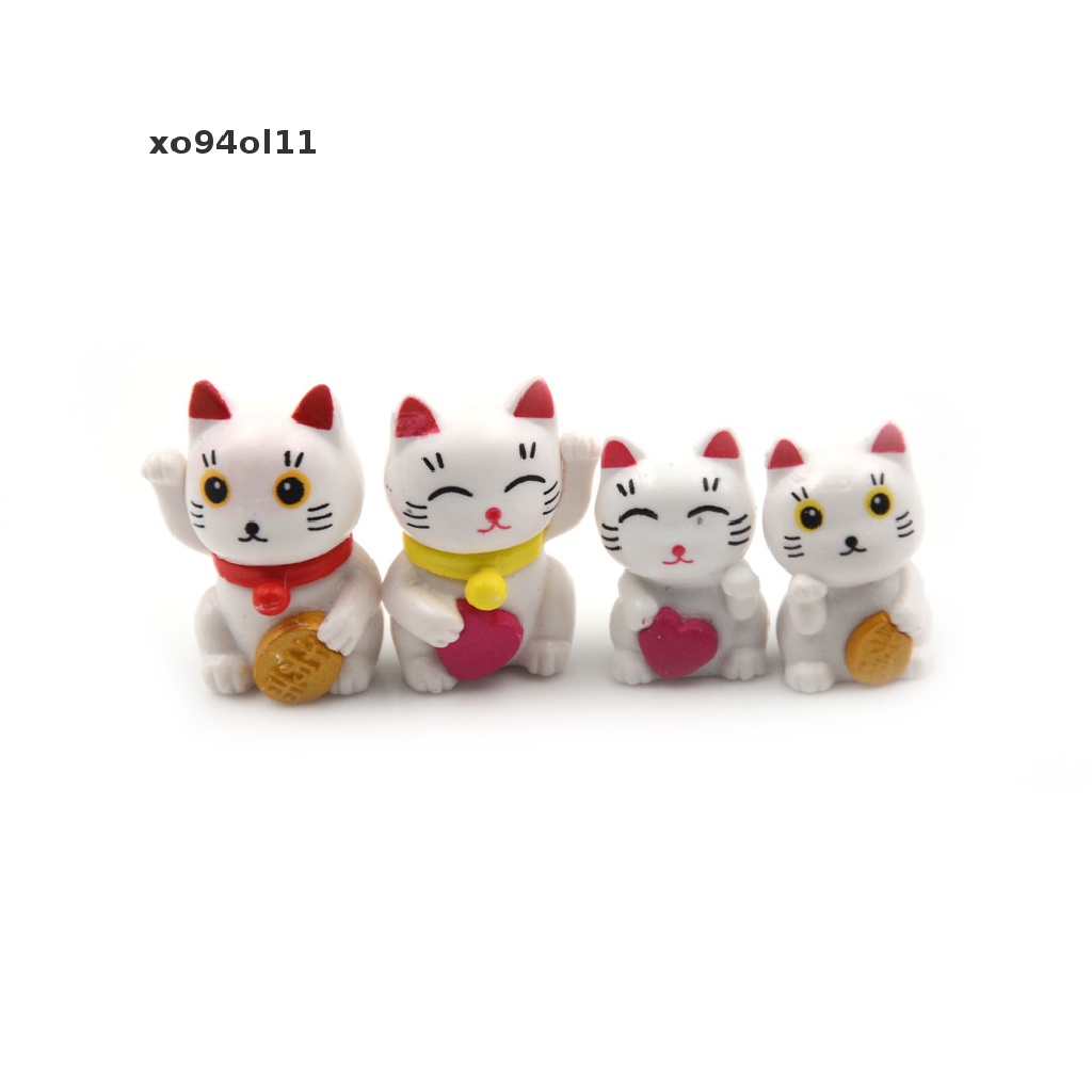 Xo 4pcs Kartun Kucing Keberuntungan Lanskap Mikro Dekorasi Taman Miniatur Ornamen OL