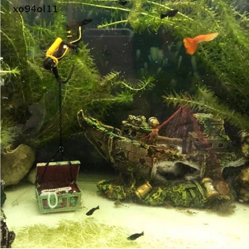 Xo Aquarium Ornamen Kunci Pas Kapal Tenggelam Kapal Layar Perusak Ikan Cave Decor OL