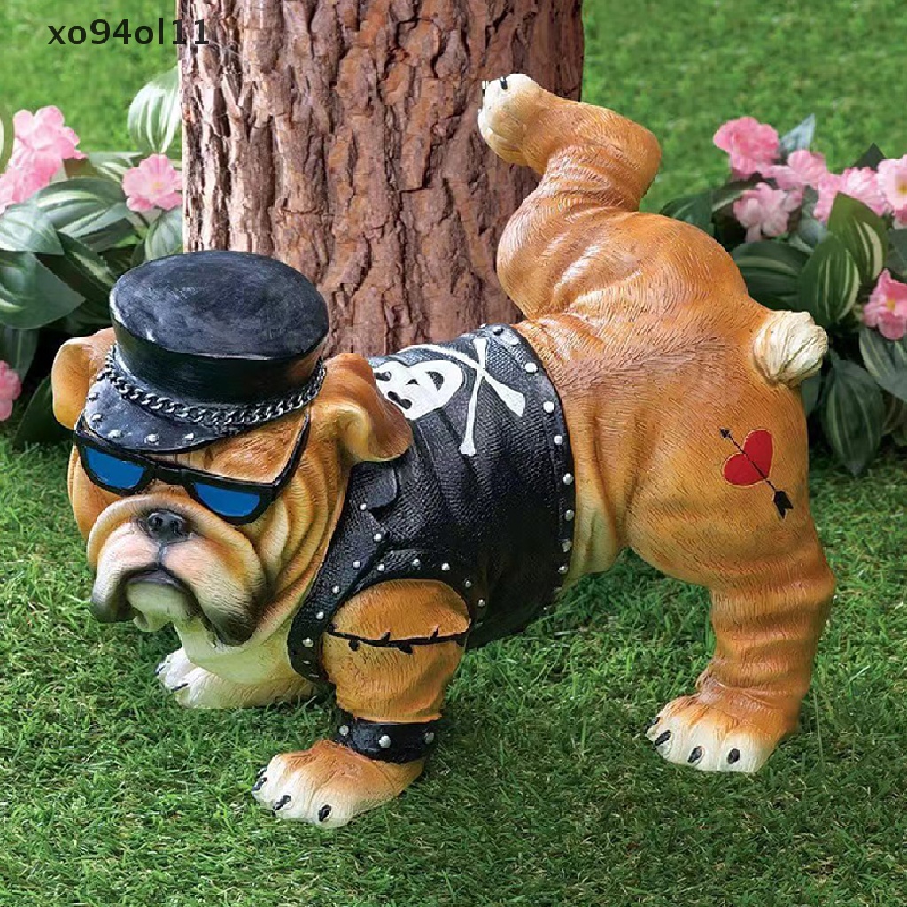 Xo Patung Anjing Pipis Bulldog Cowok Baru Dengan Kacamata Hitam Dekorasi Taman Gnome OL