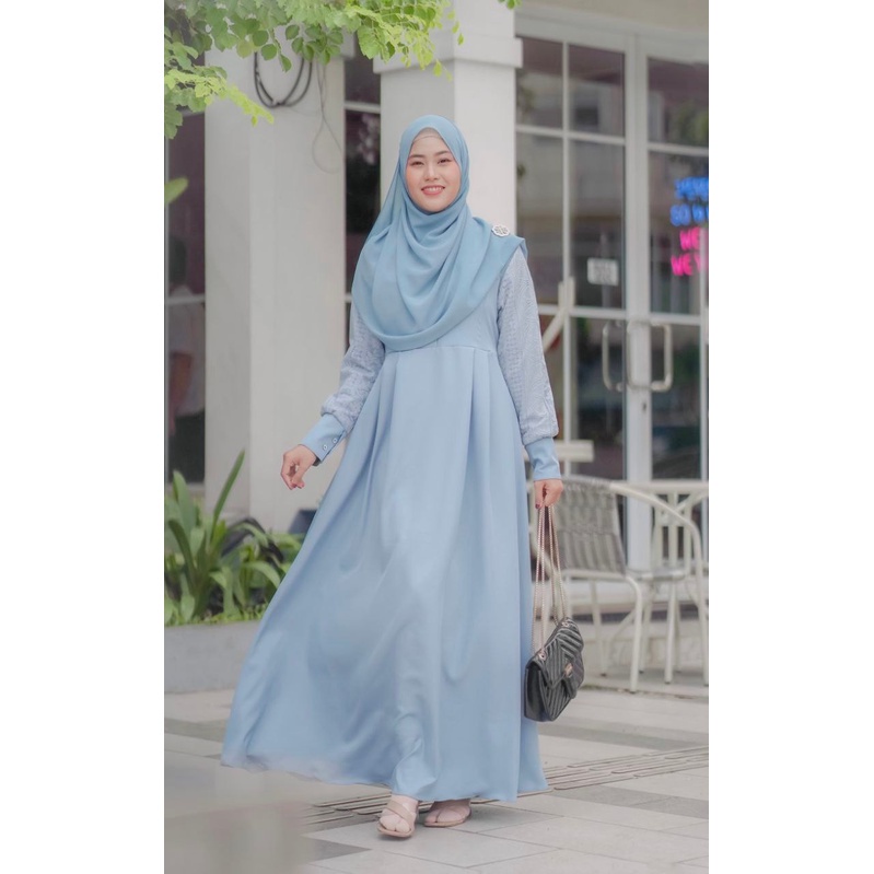 Nadira-Elegant Dress Gamis Cantik Dengan Aksen Brokat Import di Lengan