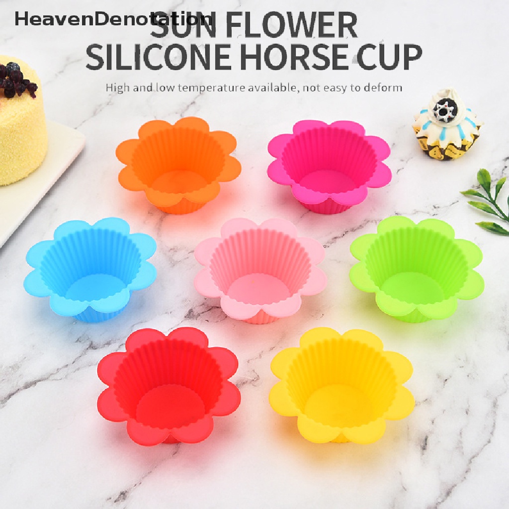 [HeavenDenotation] 5pcs Cetakan Silikon Sun Flower Cupcake Muffin Cup Baking Mold Cetakan Puding Jelly HDV