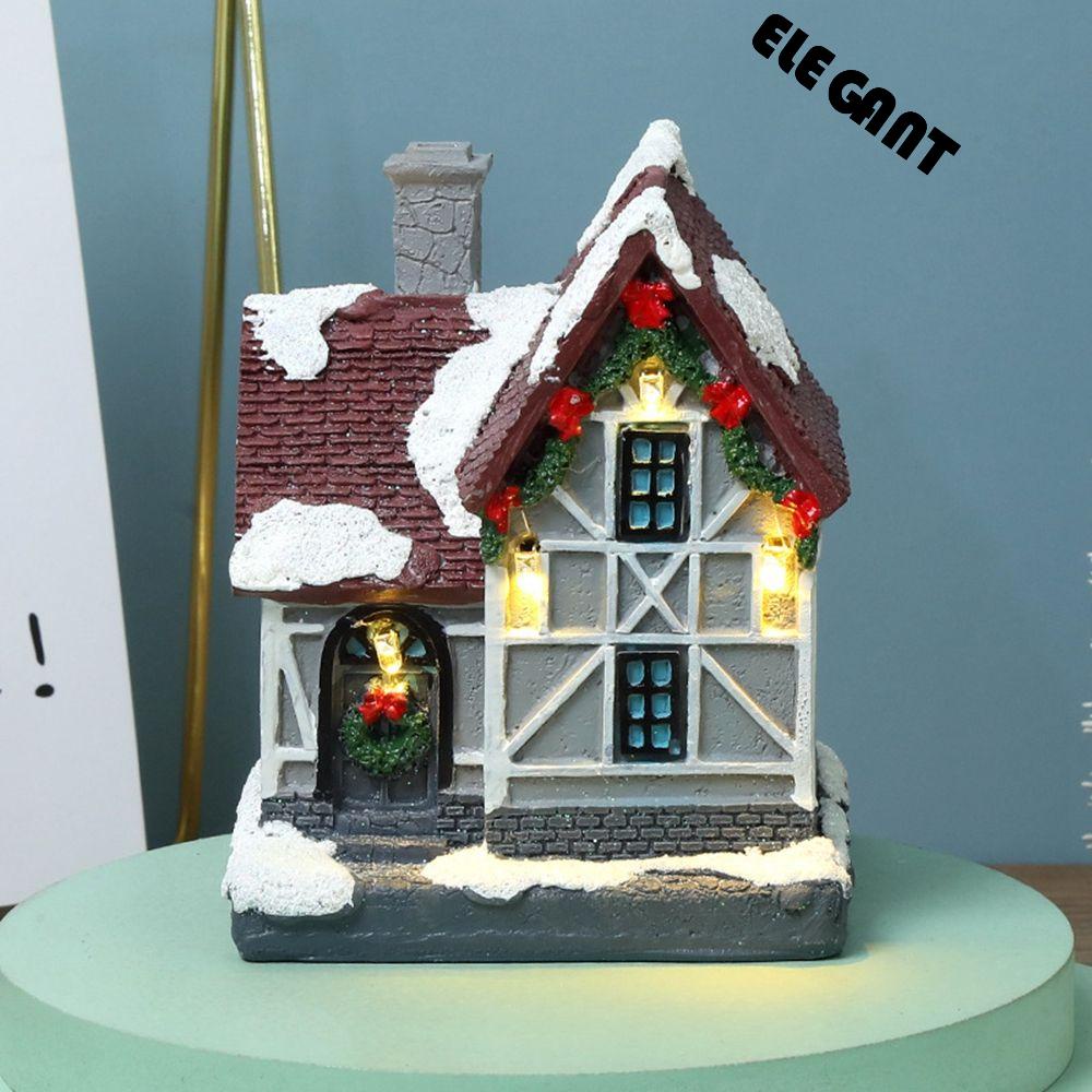 【 ELEGANT 】 Scene Village Houses Christmas Warm White Garden Resin Figurines Village Sets Christmas Ornament