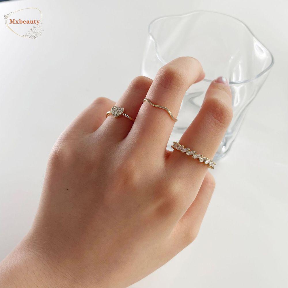 Mxbeauty Set Cincin Pembukaan Wanita Hadiah Trendi Gelombang Hati Untuk Perempuan Perhiasan Jari Yang Dapat Disesuaikan