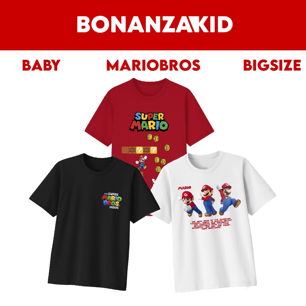 Baju Kaos MainHero MarioBros Series Ready size Bayi sampai Dewasa Bahan Katun Combed 30s