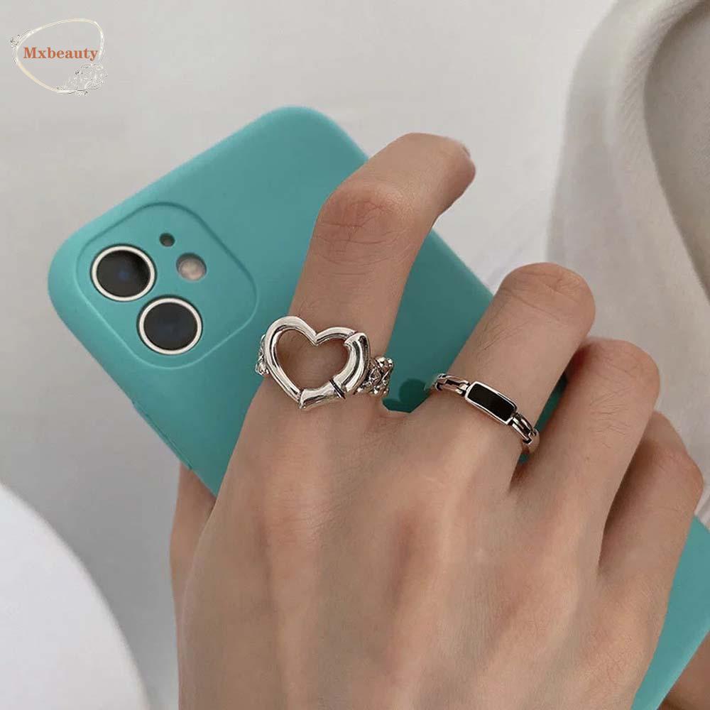 MXBEAUTY Temperament Open Rings Simple Finger Rings Metal Rings Women Hollow Korean Personality Silver Plate Girls Fashion Jewelry