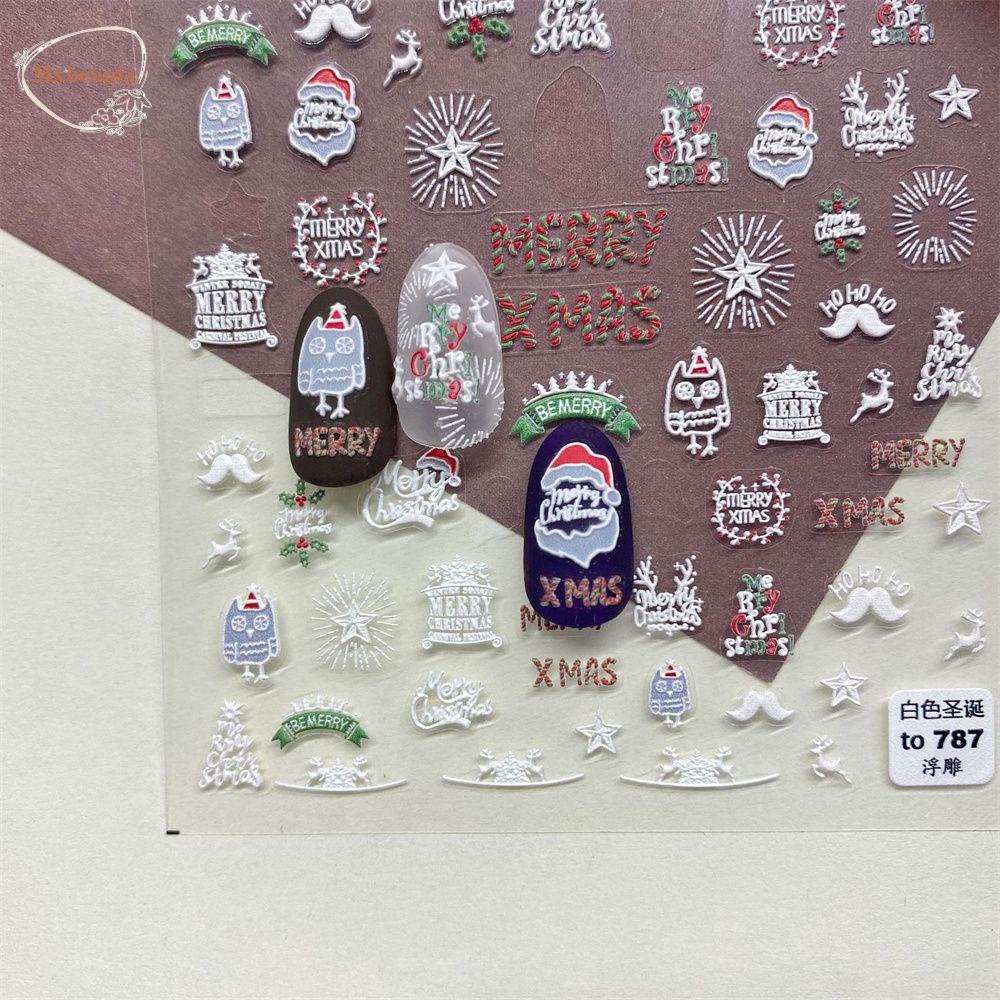 Mxbeauty Stiker Kuku Motif Kartun Snowman / Santa Claus / Natal 5d Untuk Dekorasi Nail Art / Manicure Diy