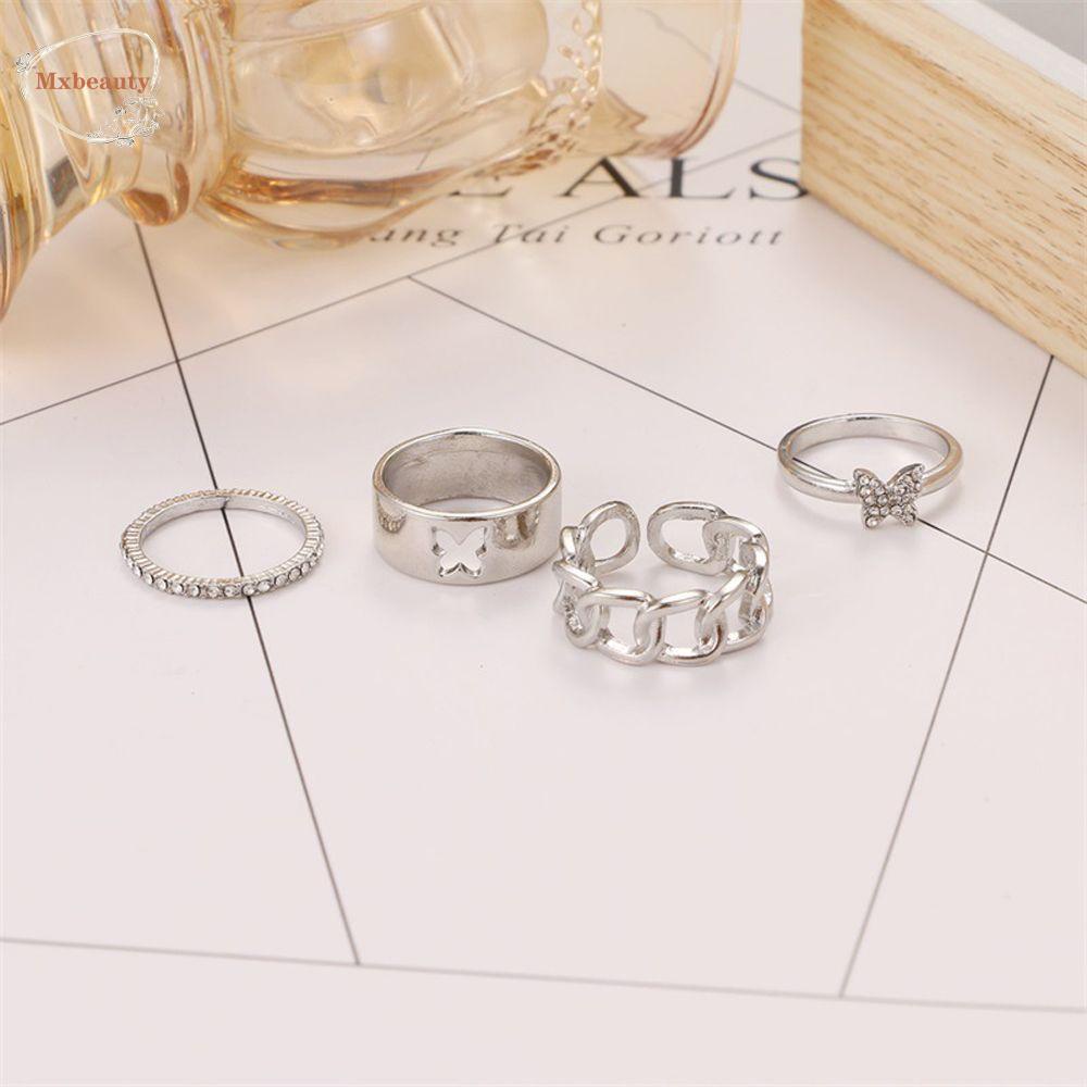 Mxbeauty Kupu-Kupu Cincin Set Fashion Lebar INS Jari Telunjuk Rings Perhiasan Hadiah Pesta Cincin Set Gadis Vintage Adjustable Terbuka Rings