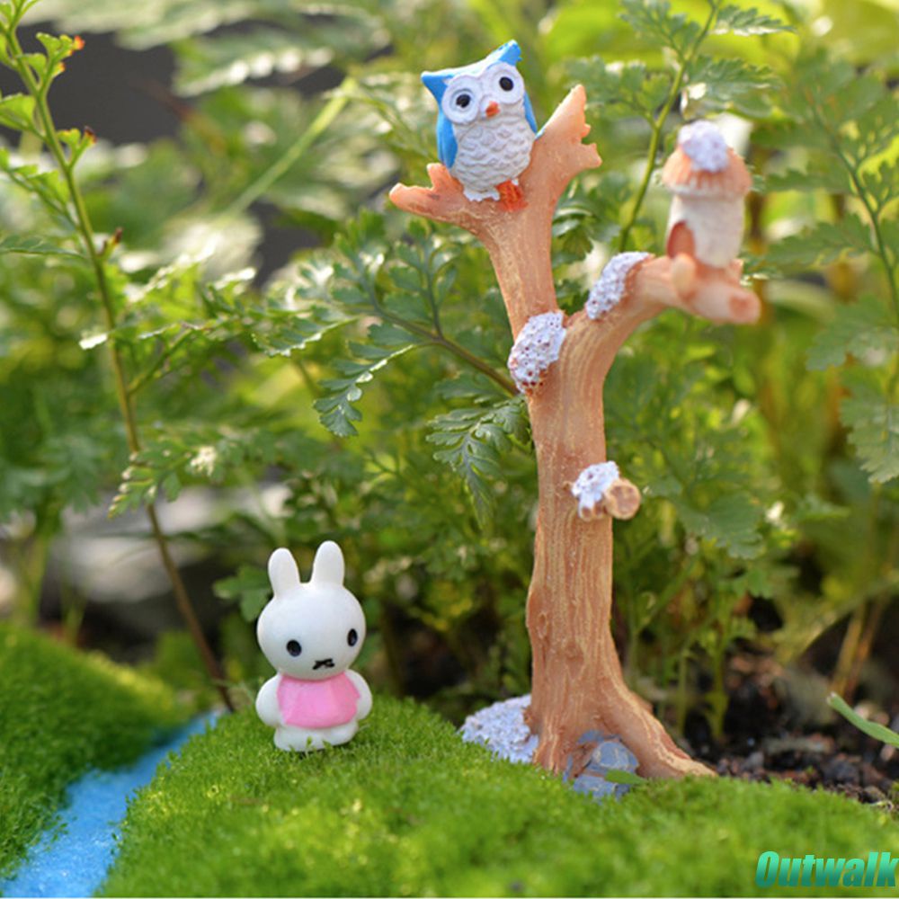 Branch Resin Burung Hantu Cabang Pohon Mini Kerajinan Miniatur Peri Ornamen Taman Bonsai Lanskap Mikro Taman Rumah Boneka Dekorasi Diy