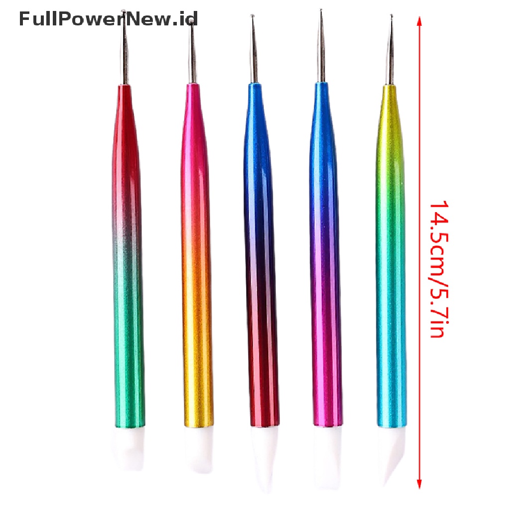 Power 5Pcs Dual Ended Dotg Pen Rhinestone Picker Lilin Pensil Nail Art Alat Manicure ID