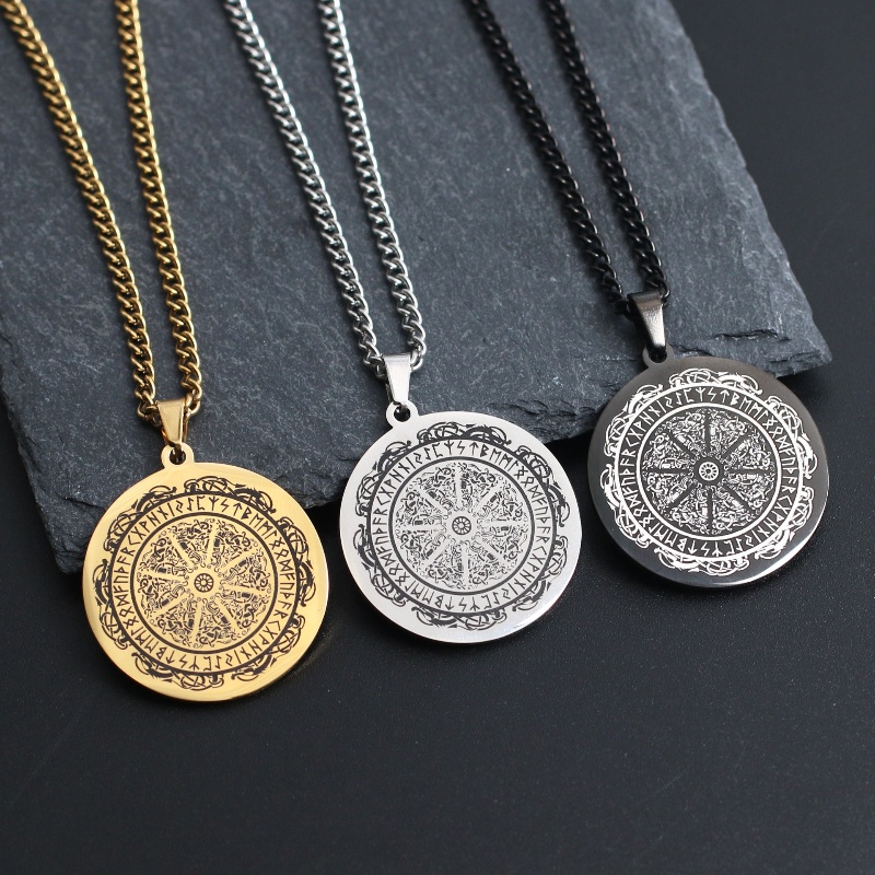 Z H Perhiasan Vintage Nordic Viking Odin Magic Array Liontin Fashion Pria Anti Karat Kalung Hip Hop Baja Titanium Aksesoris Pesta