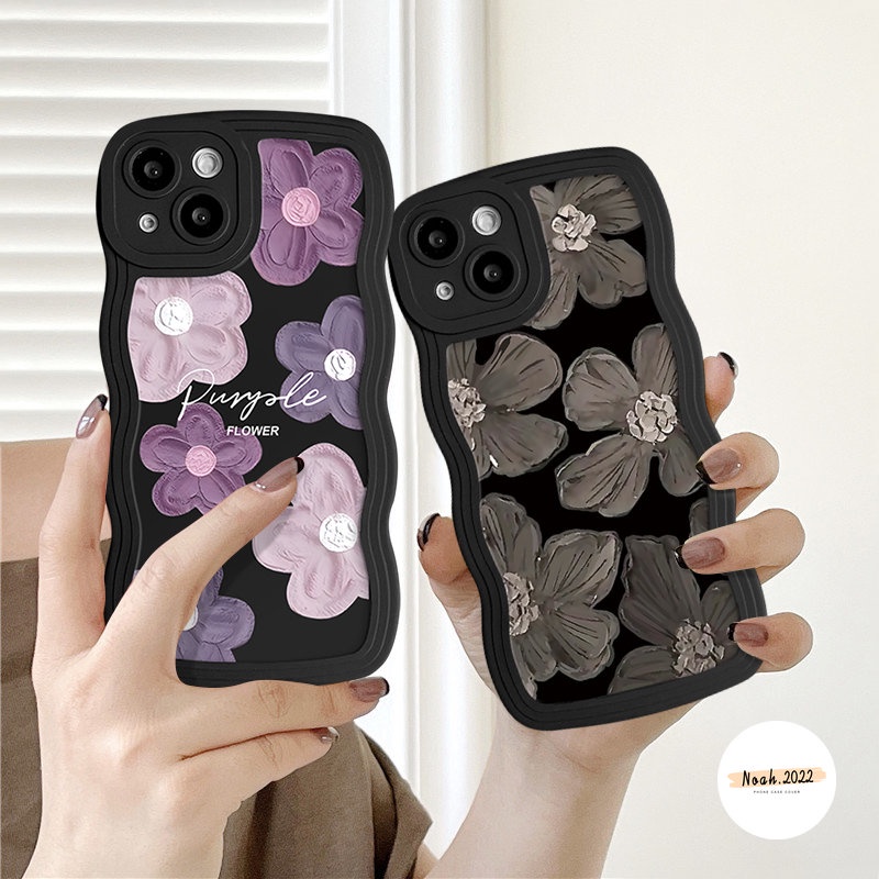 Art Lukisan Cat Minyak Bunga Case Untuk Samsung A14 A34 A13 A32 A23 A54 A04E A04s A21s A22 A04 A31 A02s A20 A03s A50 A12 A33 A1 A30s A53 A52s A51 A50s A52 Bunga Bergelombang Tepi Tpu Soft Case