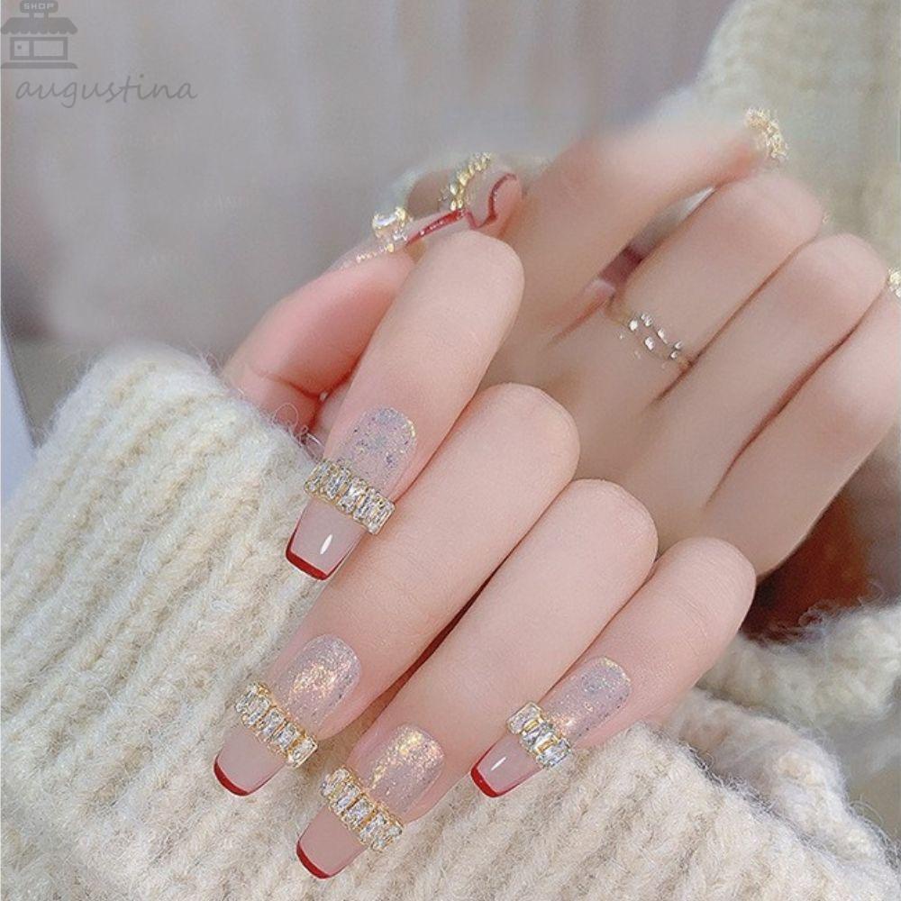 Agustina Kuku Zirkon Rantai Fashion Gadis Wanita Emas Perak Manikur Aksesoris DIY Perhiasan Nail Art Charms