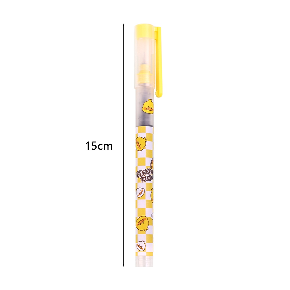 Kartun Bebek Kuning Kecil Halus Cepat Kering Bolpoin/Anak Kawaii Handheld Pensil Tulisan Cair Nyaman
