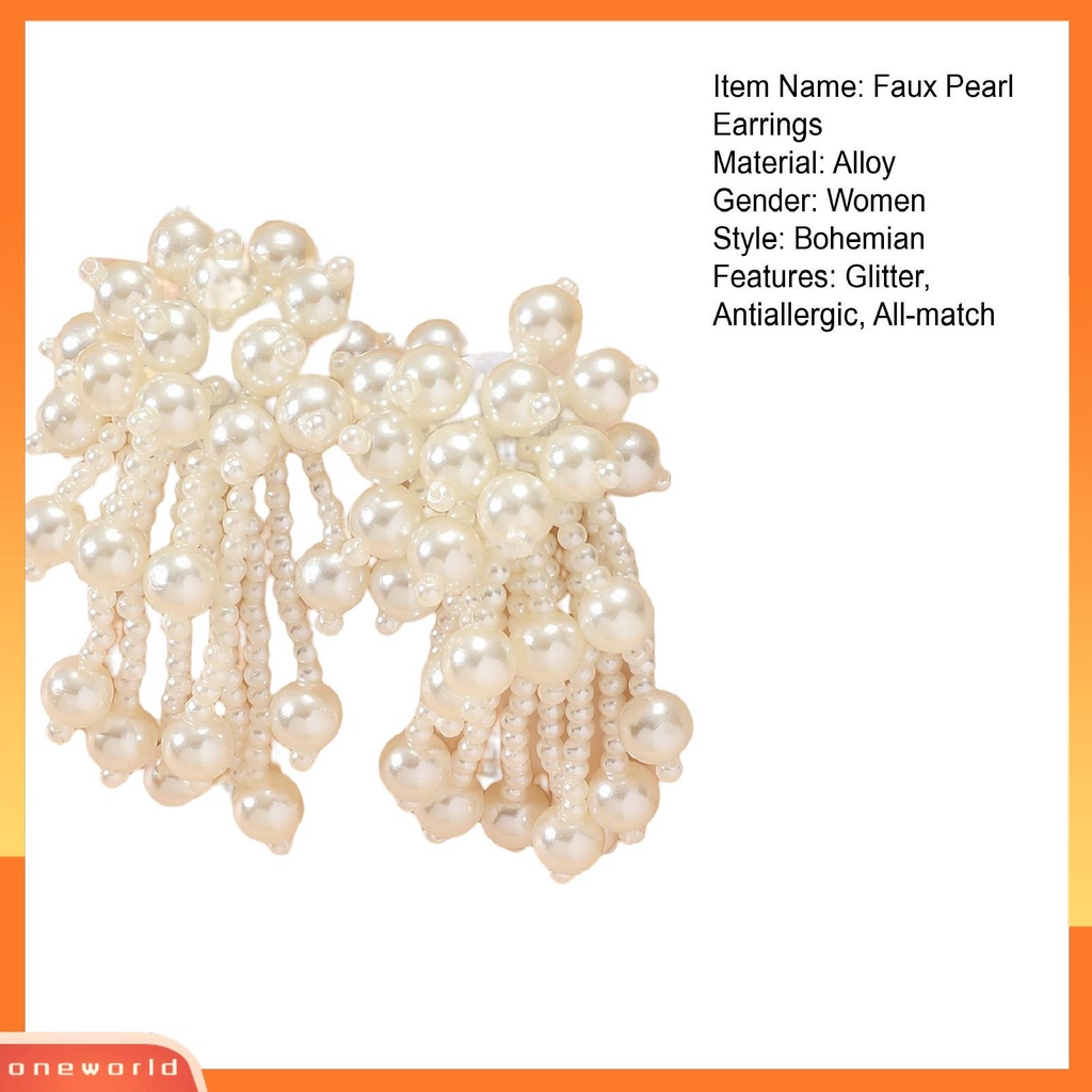 [EONE] 1pasang Anting Menjuntai Kepribadian Berlebihan Multi-layer Berlapis Mutiara Imitasi Ear Stud Anting Rumbai Aksesoris Fashion