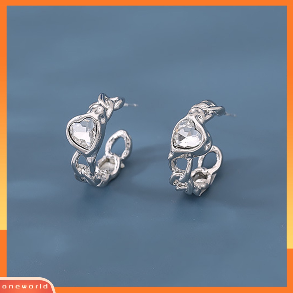 [EONE] 1pasang Arch Hollow Rantai Piercing Wanita Anting Hias Bentuk Hati Cubic Zirconia Ear Studs Pesta Perhiasan