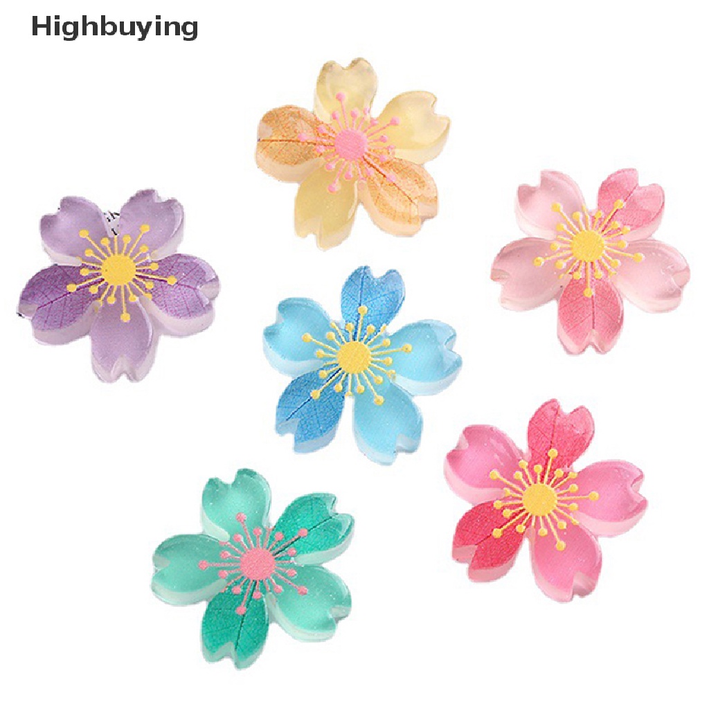 Hbid 10pcs Sweet Cherry Blossom Resin Cabochon 27MM Bunga Datar Kembali Pesona DIY Anak Resin Kerajinan Hiasan Dekorasi Ponsel Glory