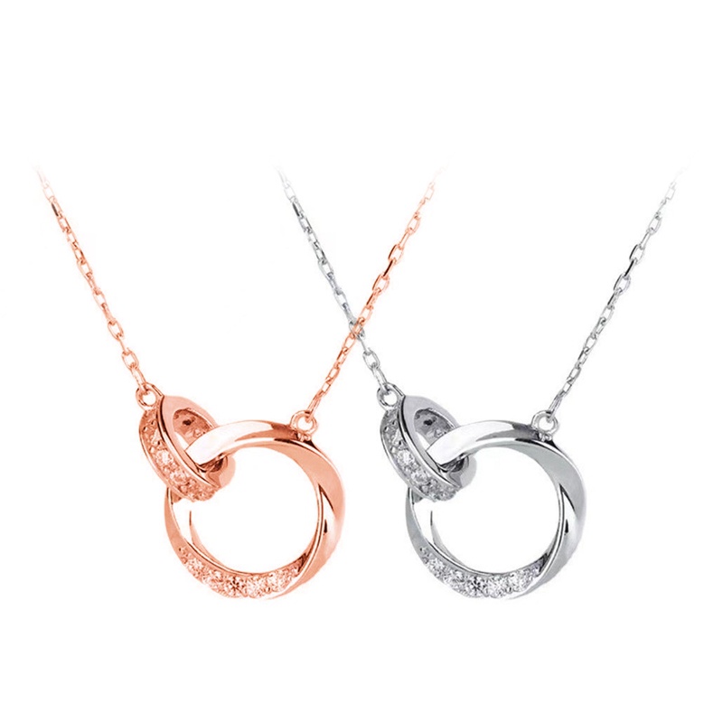 Gaya Korea Berongga Ganda Cincin Pendek Kalung Rose Gold Sederhana Fashion Rantai Hypoallergenic Perhiasan Jepang Hadiah Ulang Tahun Tukar Tanabata Berkelas