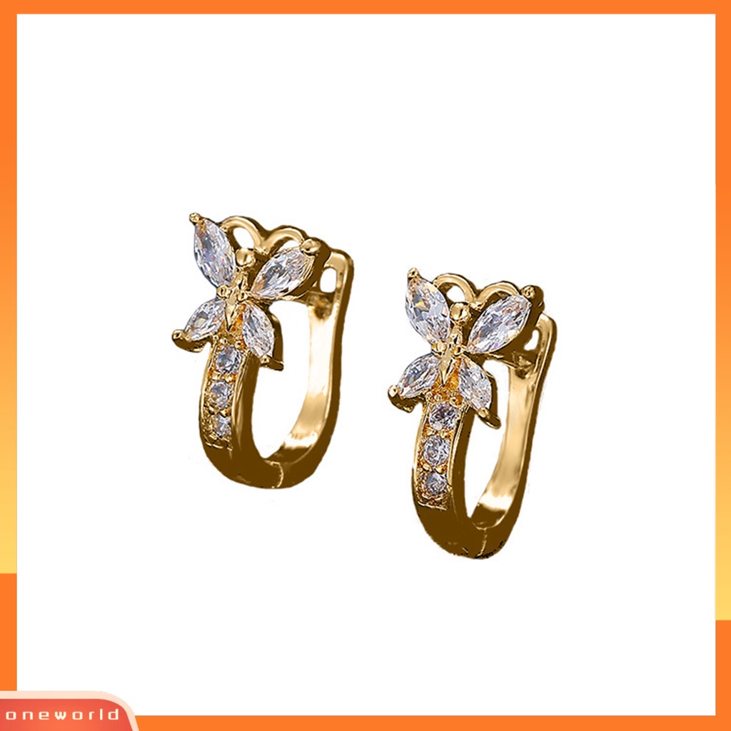 [EONE] 1pasang Anting Hoop Vintage Pendek Gaya Pastoral Shiny Cubic Zirconia Hias Hadiah Valentine Wanita Berbentuk Kupu-Kupu Menjuntai Anting Gadis Perhiasan