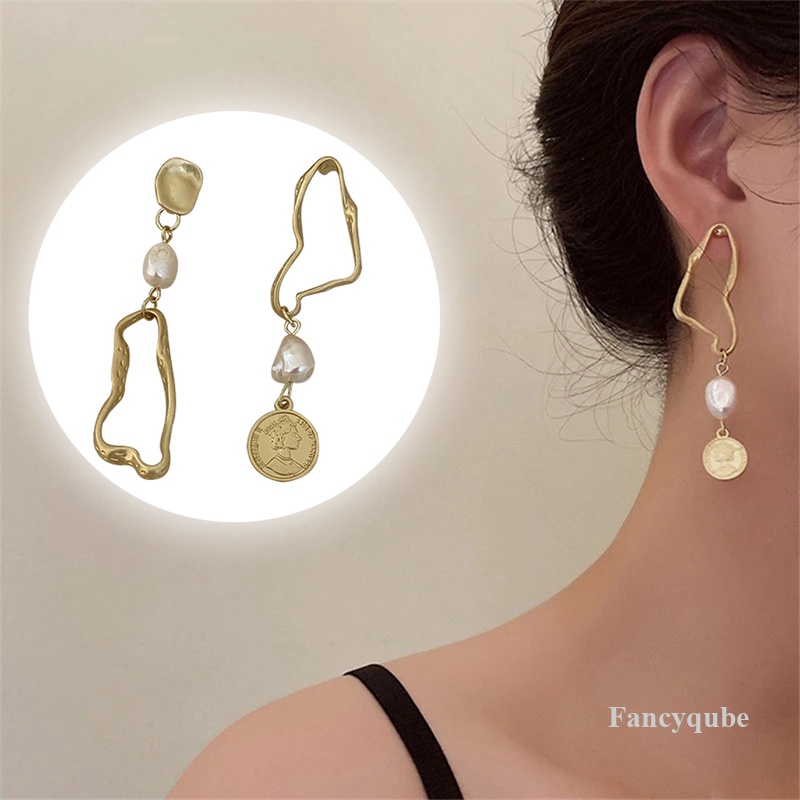Anting Mutiara Barok Panjang Asimetris Gaya Perancis Retro Temperamen Fashion Perhiasan Mewah Aksesoris Pesta Wanita