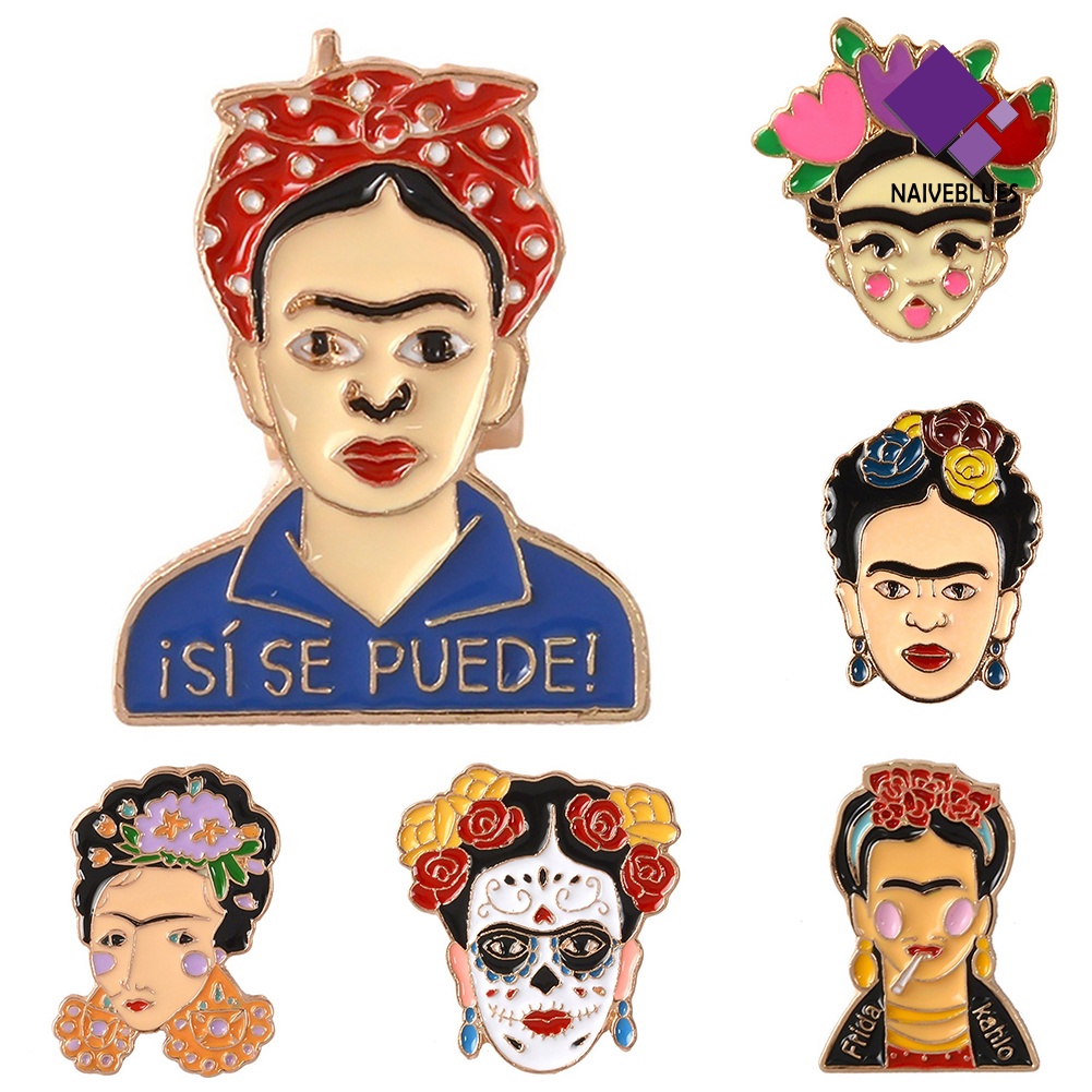 &lt; Naiveblues &gt; Kartun Enamel Frida Kahlo Meksiko Lencana Kerah Pin Pakaian Perhiasan