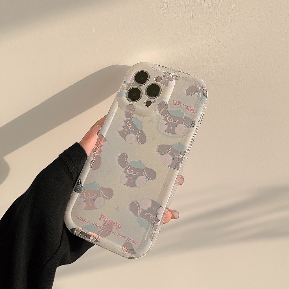 IPHONE Kartun Best Friend Puppy Dog Hollow Transparan Phone Case Cover Dengan Film Laser Untuk Iphone11 12 13 14 PLUS PRO MAX